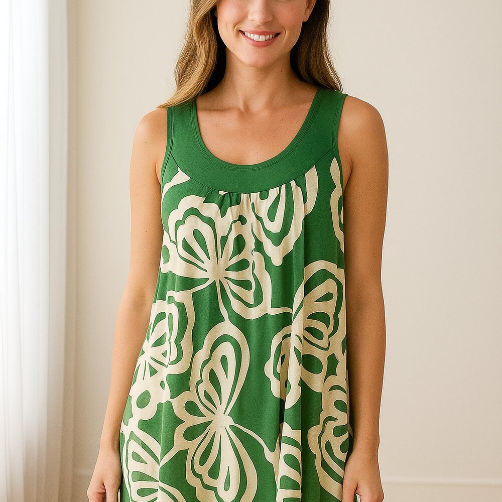 H&M Top Women S Green Floral Tank Butterfly Base Layer Sleeveless Camisole Boho